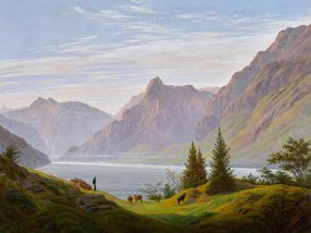 Kunstreproductie A Mountain Lake in the Morning (Vintage Green Landscape) - Caspar David Friedrich, (40 x 30 cm)