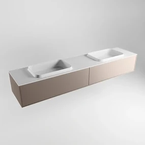 Mondiaz Erin 200cm badmeubel Smoke met 2 lades en witte wastafel dubbel zonder kraangaten