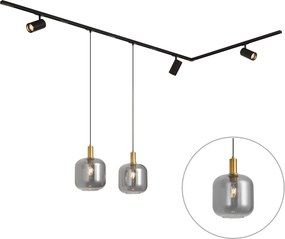 Modern railsysteem zwart met 2 hanglampen en 3 spots 1-fase - Iconic Zuzanna Jeana Luxe