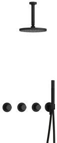Hotbath Cobber X IBSX70 Regendoucheset inbouw - hoofddouche 20cm - plafondarm 15cm - handdouche staaf 1 stand - mat zwart IBSX70BL2