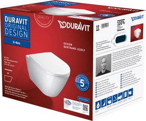 Duravit D-Neo hangtoilet randloos met blinde bevestiging en toiletbril glans wit