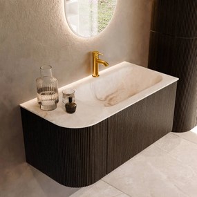 Mondiaz Kurve-dlux 95cm badmeubel ronding links shadow met 1 lade en deur en wastafel big small kraangat rechts frappe
