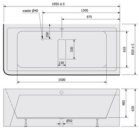 Polysan Marlene Curve ligbad rechts 195x85x63cm wit