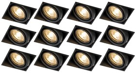 Set van 12 inbouwspots zwart GU10 kantelbaar trimless - Oneon