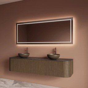 Gliss Design Alluro badmeubel ribbelfront met ronding links/rechts 180cm ash grey en zwart leisteen toppaneel