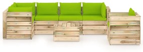 vidaXL 7-delige Loungeset met kussens groen geïmpregneerd hout