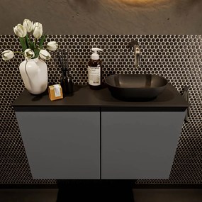 Mondiaz Fowy toiletmeubel 80cm dark grey met zwarte waskom rechts zonder kraangat