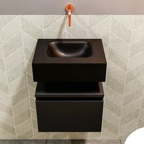 Mondiaz Andor toiletmeubel 40cm mat zwart met zwarte wastafel midden zonder kraangat