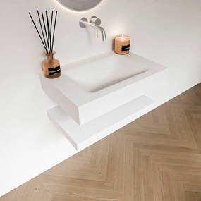 Zaro Alan badmeubel 70cm met planchet talc en vrijhangende wastafel cloud midden zonder kraangat talc