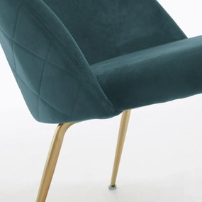 Kave Home Ivonne Turquoise Fauteuil Fluweel Met Goud