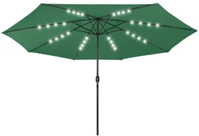 vidaXL Parasol met LED-verlichting en metalen paal 400 cm groen