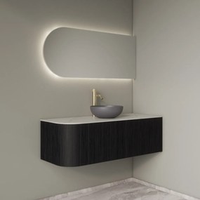 Gliss Design Alluro badmeubel ribbelfront met ronding links 120cm black en wit marmer toppaneel