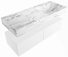 Mondiaz Alan DLux badmeubel 120cm talc 2 lades met wastafel glace rechts zonder kraangat