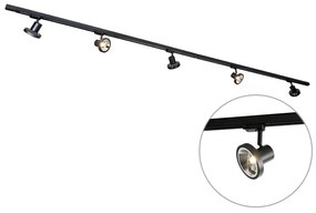 Modern 3-fase railsysteem met 5 Spot / Opbouwspot / Plafondspots zwart GU10 111mm rechts - 3-Phase Jeany Modern GU10 Binnenverlichting Lamp