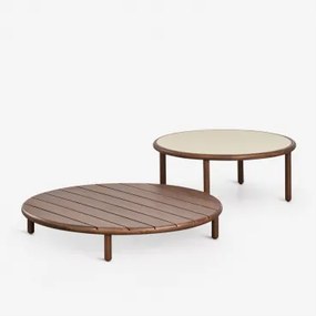 Set Van 2 Ronde Salontafels Voor De Tuin Van Acaciahout Olivia Donker Acaciabruin & Donker Acaciabruin - Beige - Semoline - Sklum