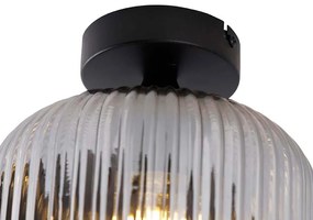 Art deco plafondlamp zwart met smoke glas - Karel