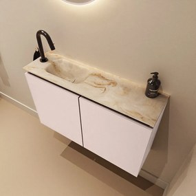 Mondiaz Ture DLux toiletmeubel 80cm rosee met wastafel frappe links met kraangat