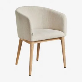 Set Van 2 Bunia Gestoffeerde Eetkamerstoelen Met Armleuningen Natuurlijk Hout & Stof Gebroken Wit - Sklum