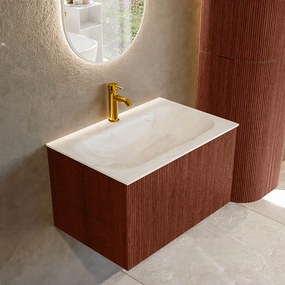 Mondiaz Kurve-dlux 70cm badmeubel ruby met 1 lade en wastafel big small midden 1 kraangat ostra