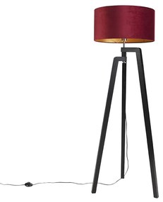 Vloerlamp tripod zwart met rode kap en goud 50 cm- Puros