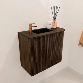 Mondiaz Joya 50cm toiletmeubel ronding rechts walnut met wastafel faye links 1 kraangat urban