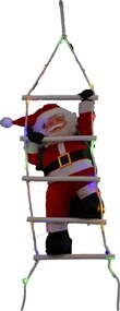 Feeric Christmas Kerstman op Ladder - 60 cm - LED verlichting en muziek - 8 lichtfuncties - binnen en buiten