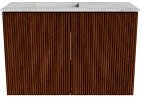Mondiaz Joya DLux 60cm toiletmeubel ruby met wastafel faye links 1 kraangat glace