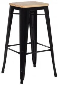Lix 75cm Hoge Kruk In Staal En Hout Zwart & Natuurlijk Hout - Sklum