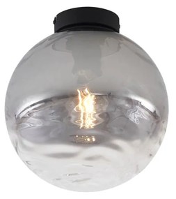 Design plafondlamp zwart met smoke fading glas - Pillon Design E27 bol / globe / rond Binnenverlichting Lamp