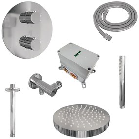 Brauer Stripe inbouw regendouche rond met 25cm hoofddouche, plafondarm en staafhanddouche set 39 chroom