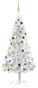 vidaXL Kunstkerstboom met LED's en kerstballen 210 cm PET zilverkleur