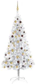 vidaXL Kunstkerstboom met LED's en kerstballen 210 cm PET zilverkleur