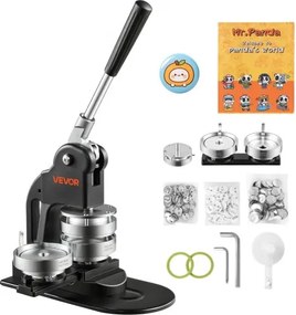 VEVOR Button Machine 75 mm Badgemaker 500 Button Blanks Zwart, met Cirkelsnijder, Magisch Boek & Inbussleutels voor DIY badges, speldjes, koelkastmagneten & sleutelhangers