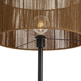 Vloerlamp zwart met bruine papieren touw kap 50/50/25 - Simplo