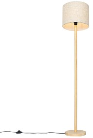 Landelijke vloerlamp hout met linnen kap beige 32 cm - Mels