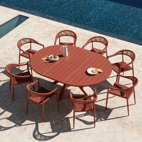 Set Van 145-200x145 Cm Barces Ronde Uitschuifbare Tafel En 8 Amatria Aluminium Stapelbare Tuinstoelen Met Armleuningen Rode Dakpan - Sklum