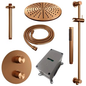 Brauer Copper Carving thermostatische inbouw regendouche met staafhanddouche, plafondarm, glijstang en hoofddouche 30cm set 90 koper geborsteld PVD