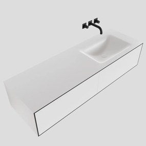 Zaro Lagom volledig naadloos solid surface onderkast 140cm mat zwart met 2 lades Push tot open. Compleet met solid surface wastafel met 0 kraangat(en)