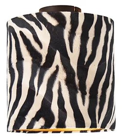 Stoffen Plafondlamp mat zwart velours kap zebra dessin 25 cm - Combi Klassiek / Antiek E27 cilinder / rond Binnenverlichting Lamp