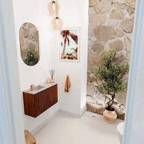 Mondiaz Joya DLux 70cm toiletmeubel ronding rechts ruby met wastafel faye links 1 kraangat glace