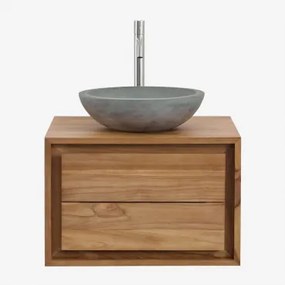 Jabari Zwevend Badkamermeubelset Van Teakhout Teakhout & Rond Grijs Cement Ø40 Cm Tarsis & Spiegelloze & Geborsteld Grijs ↑30 - Sklum