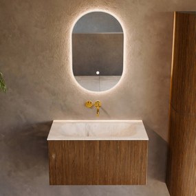 Mondiaz Kurve-dlux 80cm badmeubel dusk met 1 lade en wastafel big small midden zonder kraangat frappe