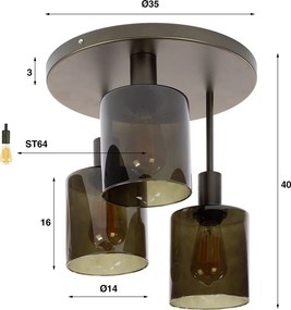 Plafondlamp 3-lichts Bruin