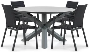 Tuinset Ronde Tuintafel 4 personen 130 cm Aluminium/textileen Grijs Osmen Joliet/Orino