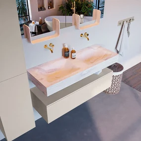 Mondiaz Alan DLux badmeubel 120cm linen 1 lade met wastafel ostra dubbel zonder kraangat