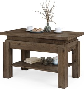 BRAVO elegant noten – uitschuifbare en in hoogte verstelbare salontafel, tafel met plank