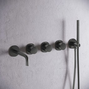 Saniclear Plus Stripes inbouw badkraan met 20cm uitloop en staafhanddouche verouderd ijzer - gunmetal
