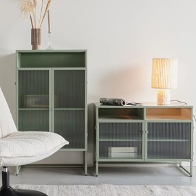 Lichtgroen Dressoir Met Ribbelglas - 80x38x58cm.