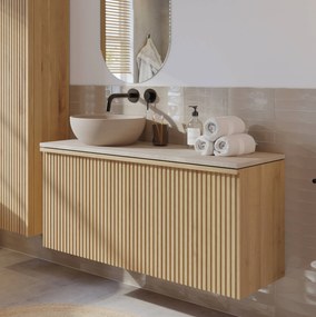 Ben Linea badmeubel incl. beige betonnennen waskom links 120x45x71cm eiken naturel