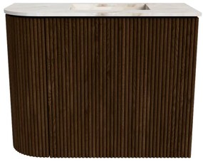 Mondiaz Joya DLux 50cm toiletmeubel ronding links walnut met wastafel faye rechts zonder kraangat frappe